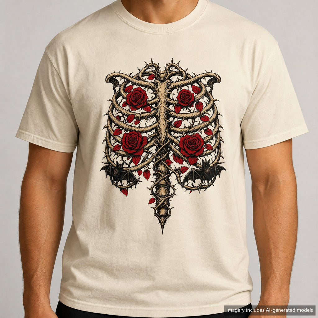 Thorny Vine Ribcage T-shirt, laid flat