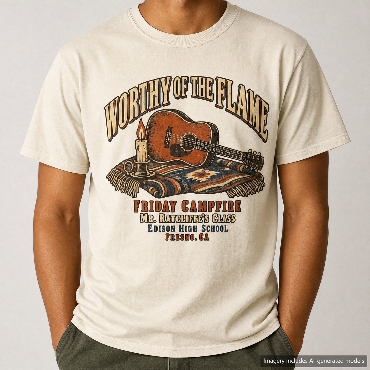 Worthy of the Flame T-shirt, laid flat