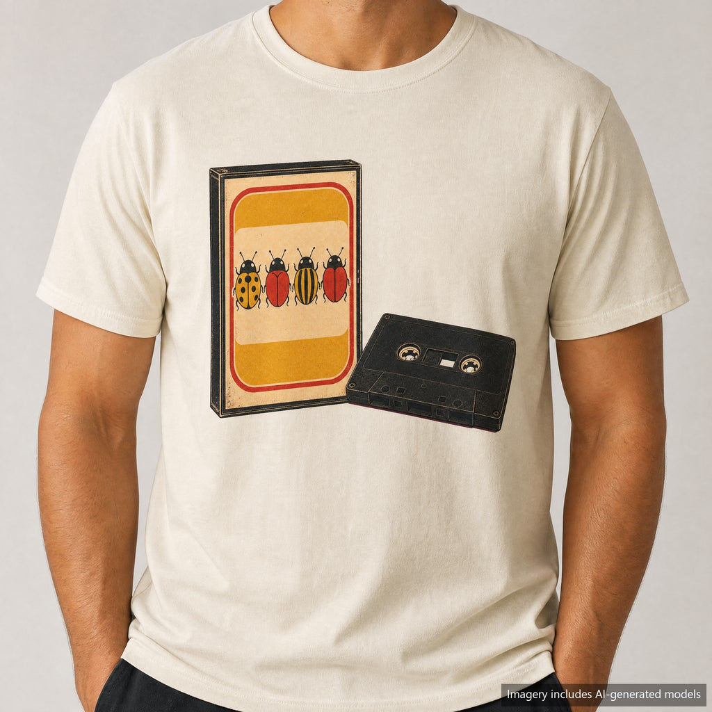 Beetles Cassette Tape T-shirt, laid flat