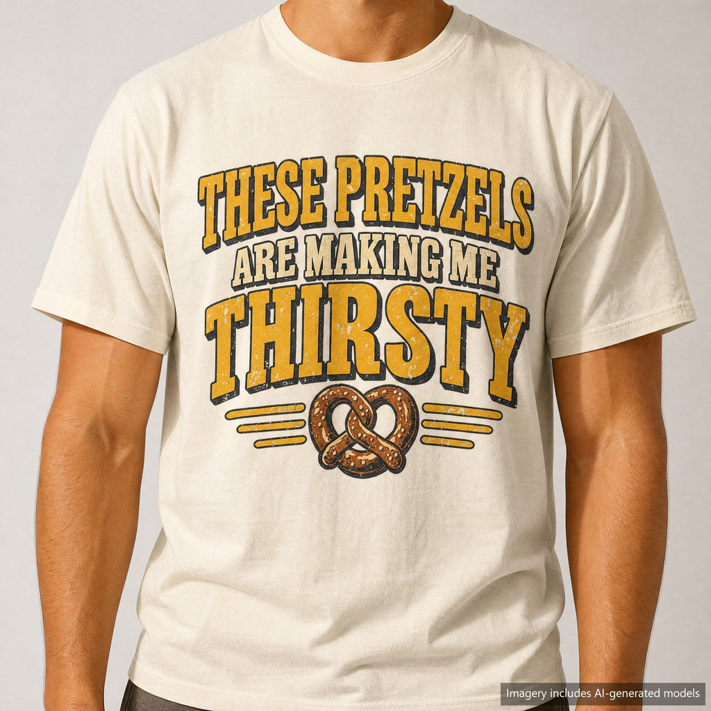 These Pretzels Are Making Me Thirsty T-shirt, laid flat