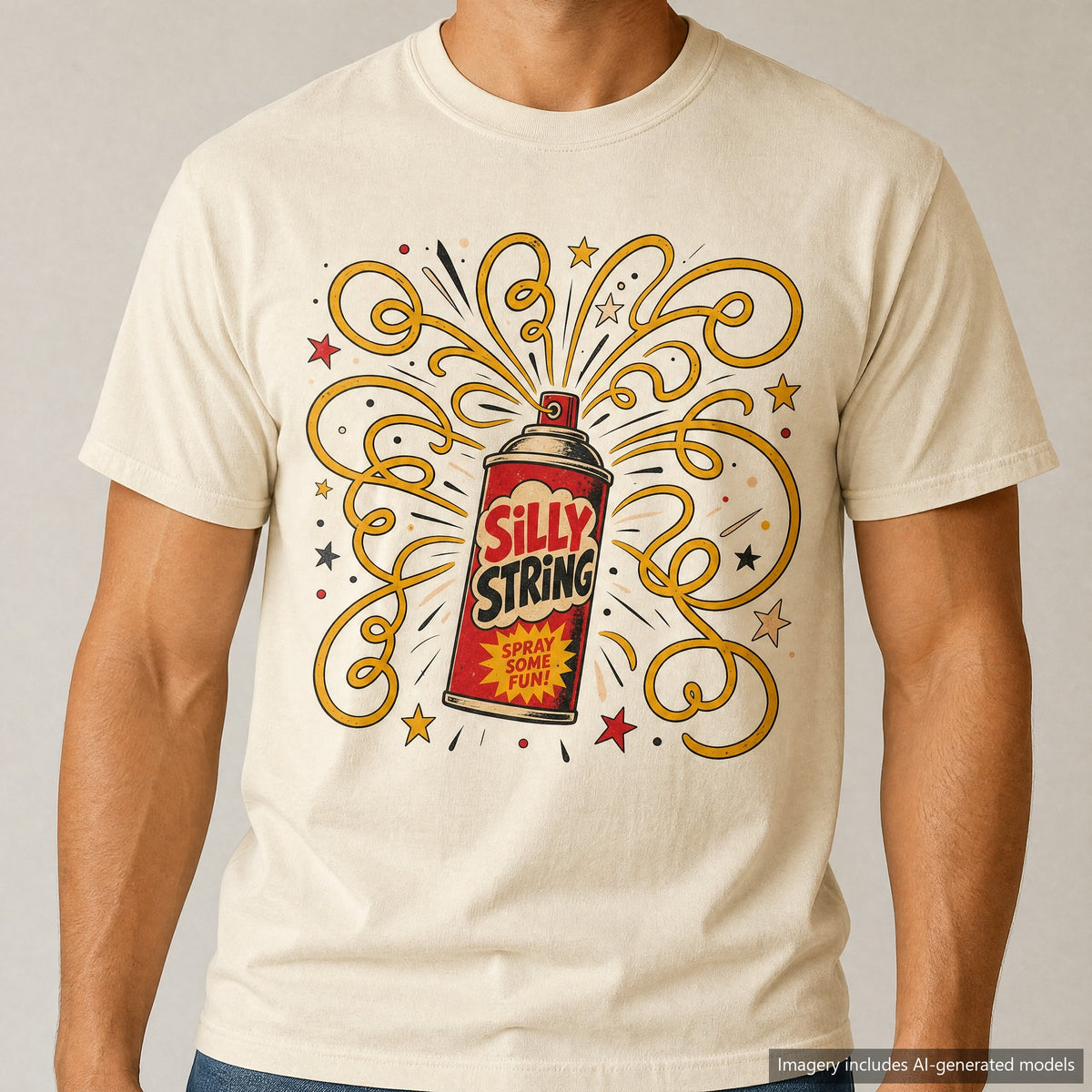 Silly String T-shirt, laid flat