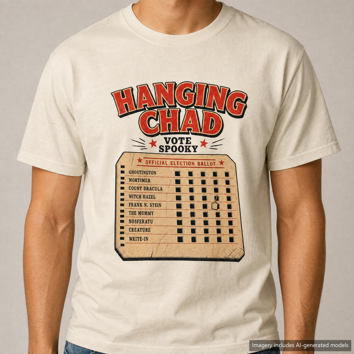 Hanging Chad T-shirt, laid flat
