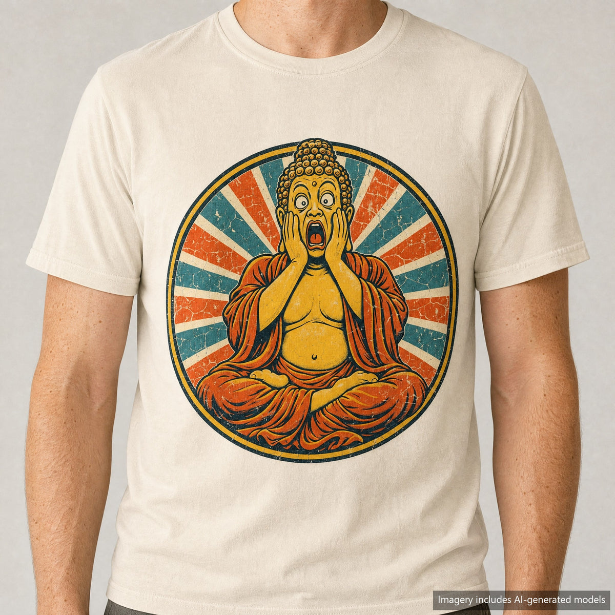 Buddha Home Alone Scream T-shirt, laid flat