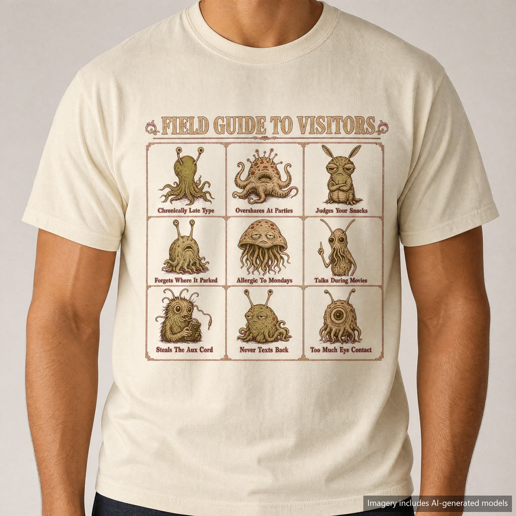 Alien Field Guide T-shirt, laid flat