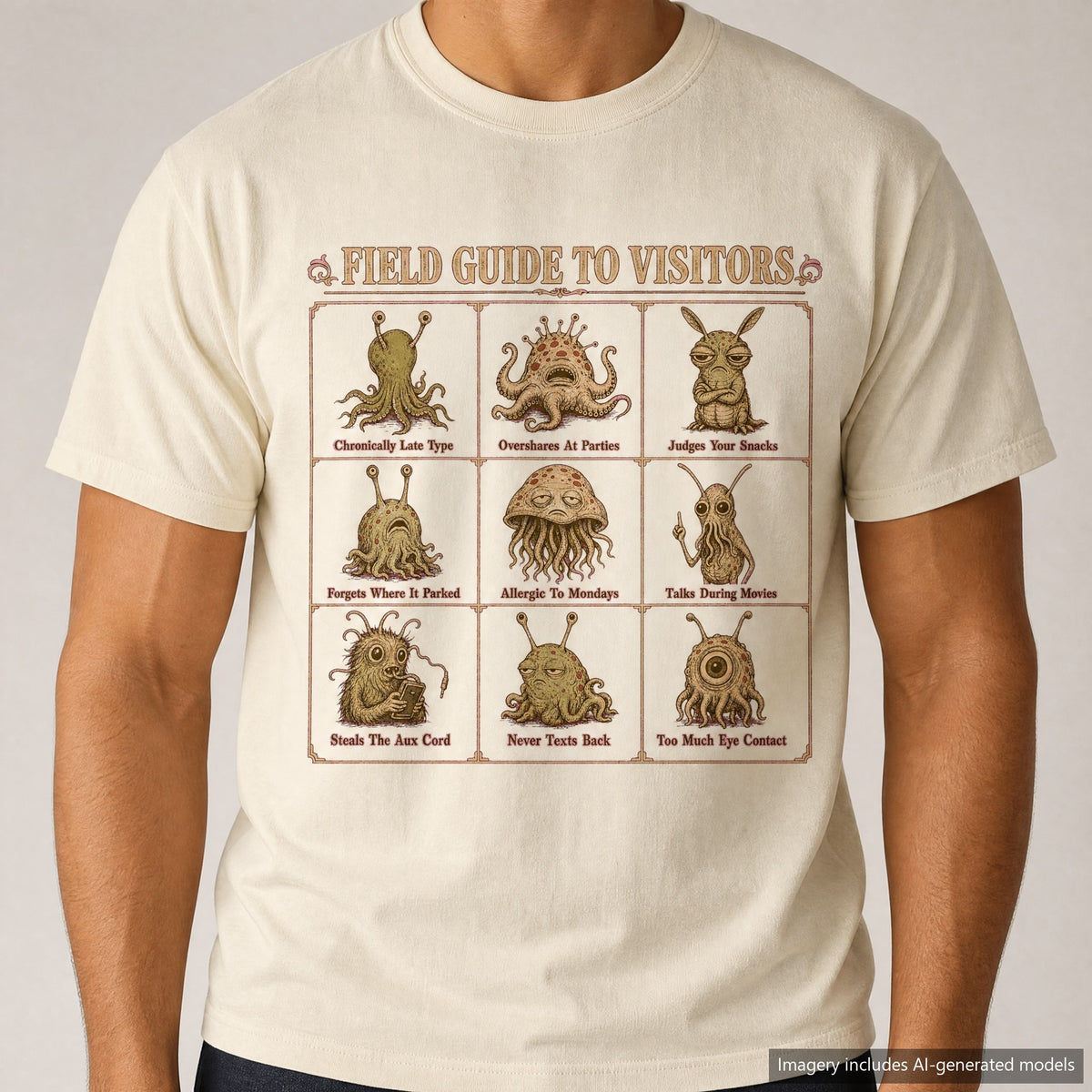 Alien Field Guide T-shirt, laid flat