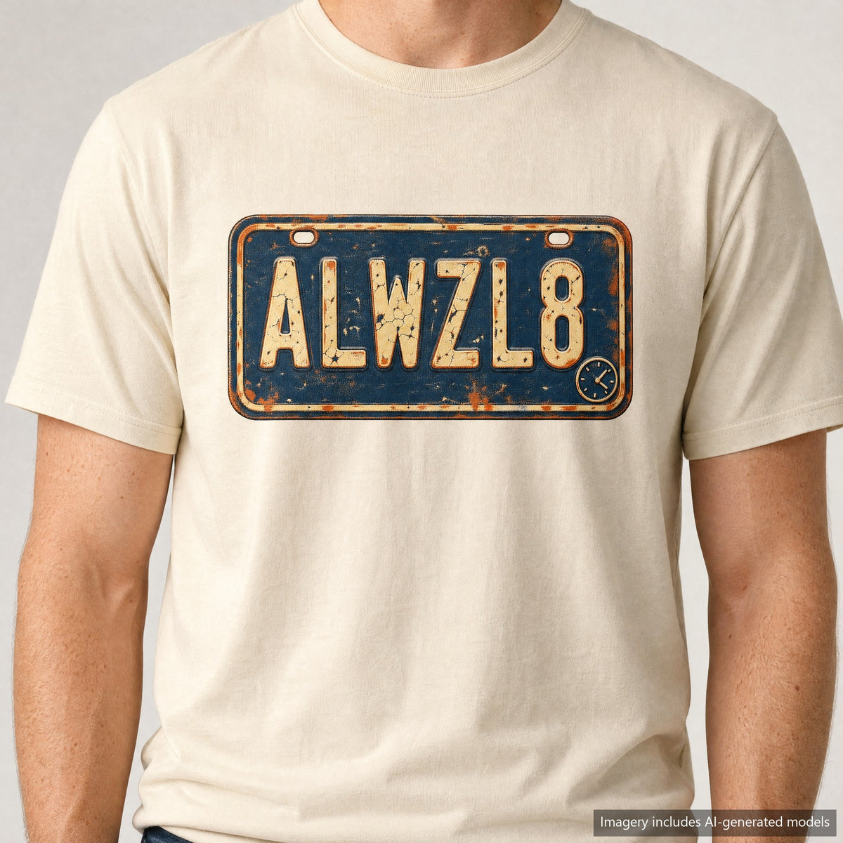 Always Late License Plate T-shirt, laid flat