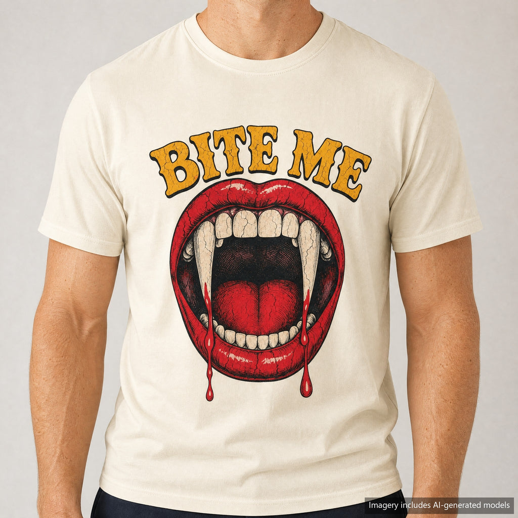 Bite Me T-shirt, laid flat