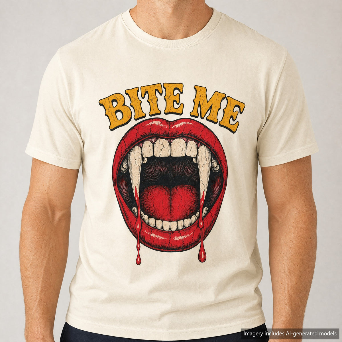 Bite Me T-shirt, laid flat