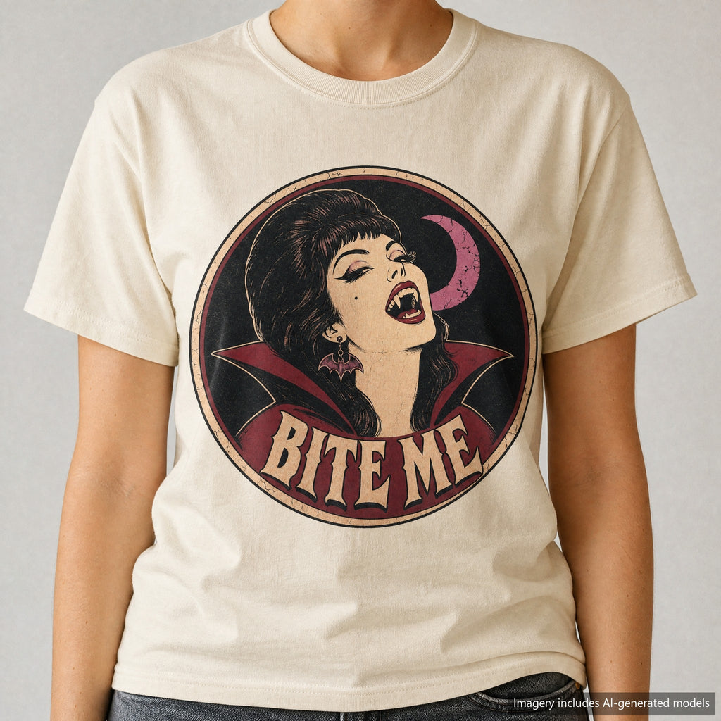 Bite Me T-shirt, laid flat