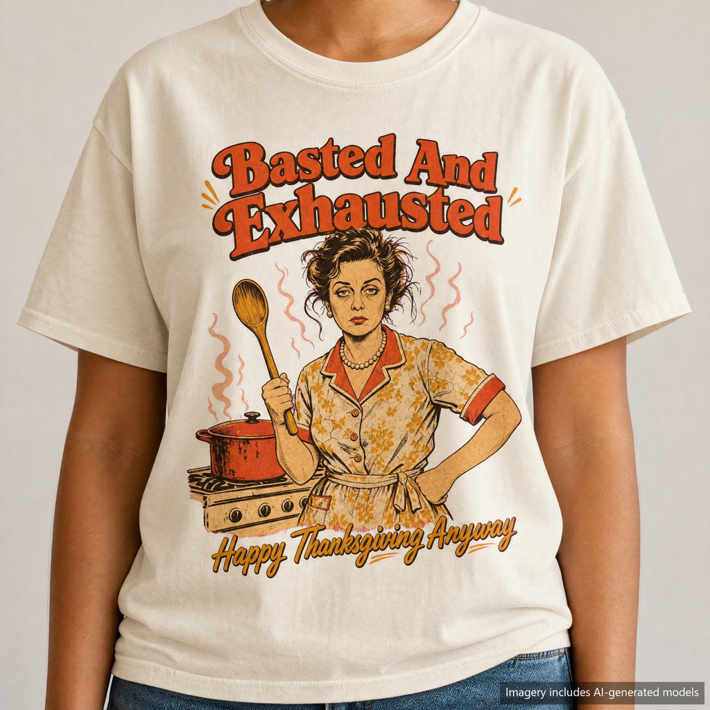 Basted And Exhausted T-shirt, laid flat