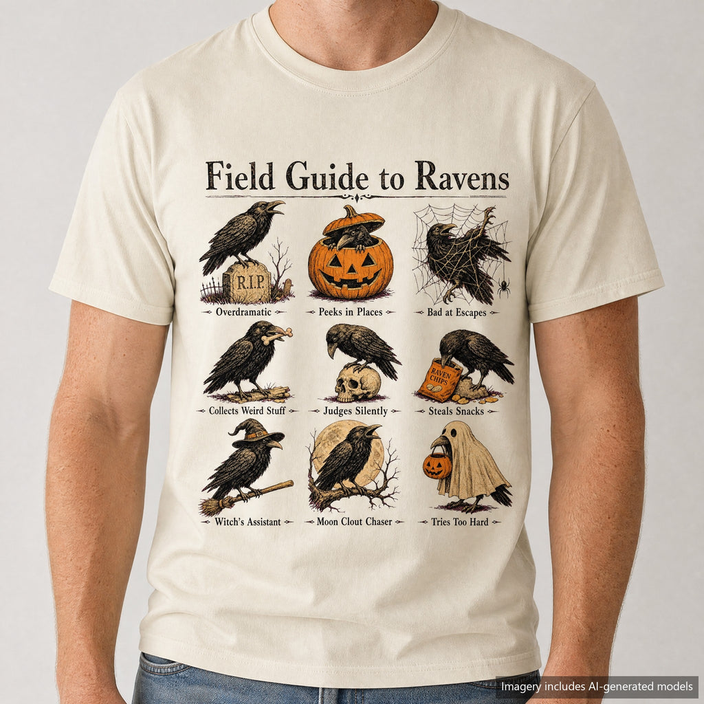 Raven Field Guide T-shirt, laid flat