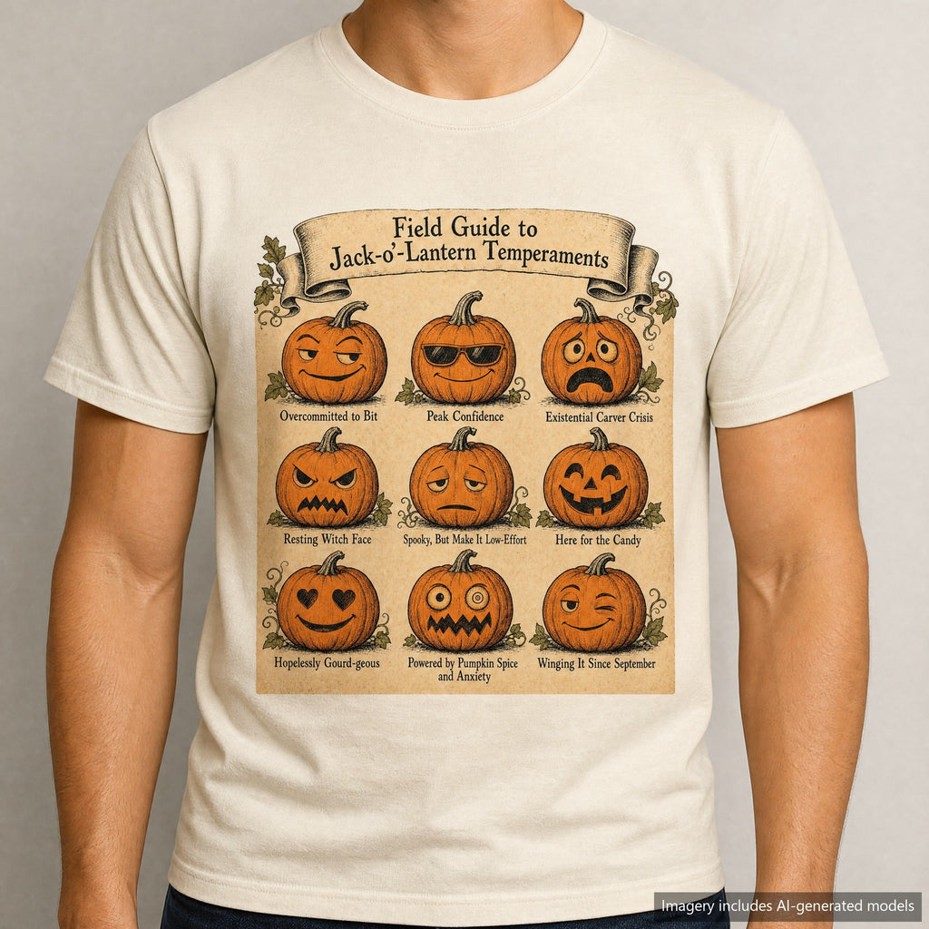 Jack-o-Lantern Field Guide T-shirt, laid flat