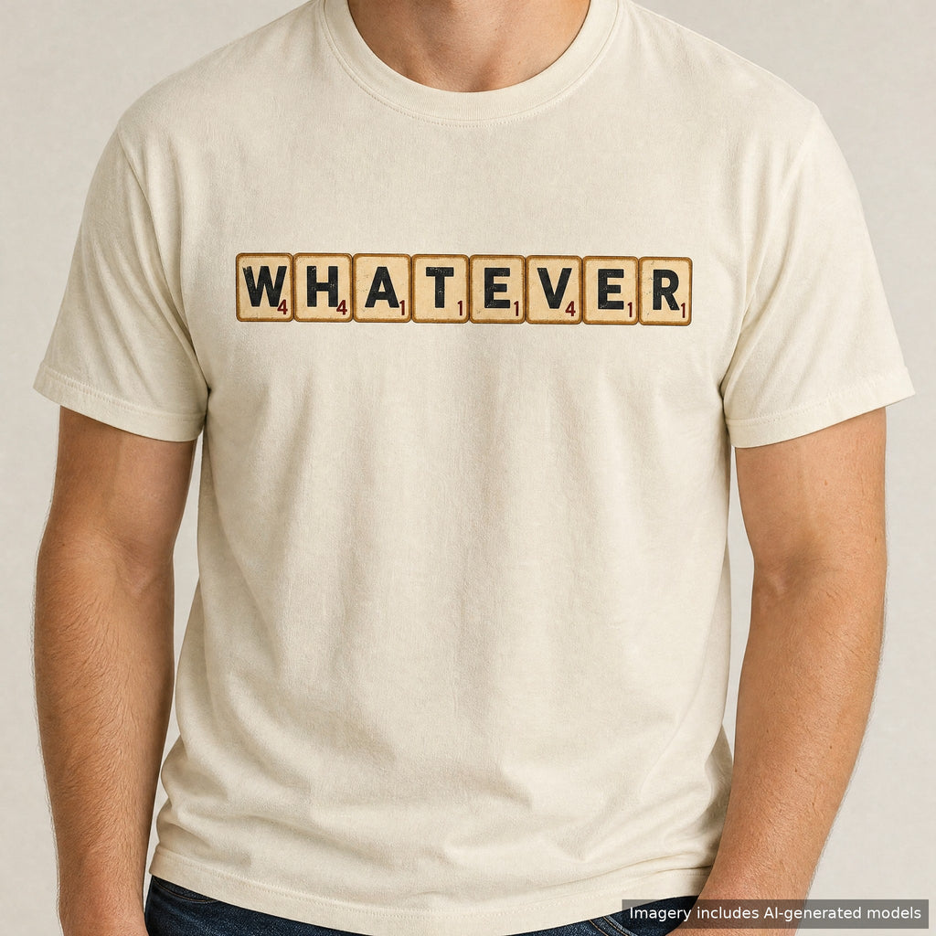 Whatever Scrabble Tiles T-shirt, laid flat