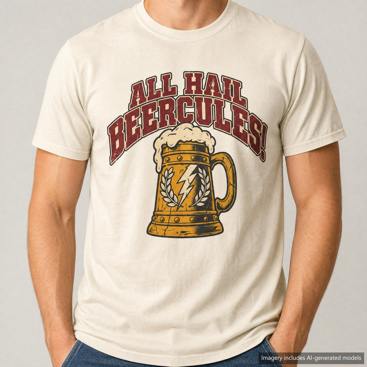 All Hail Beercules T-shirt, laid flat