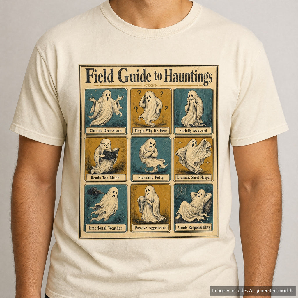 Field Guide to Hauntings T-shirt, laid flat