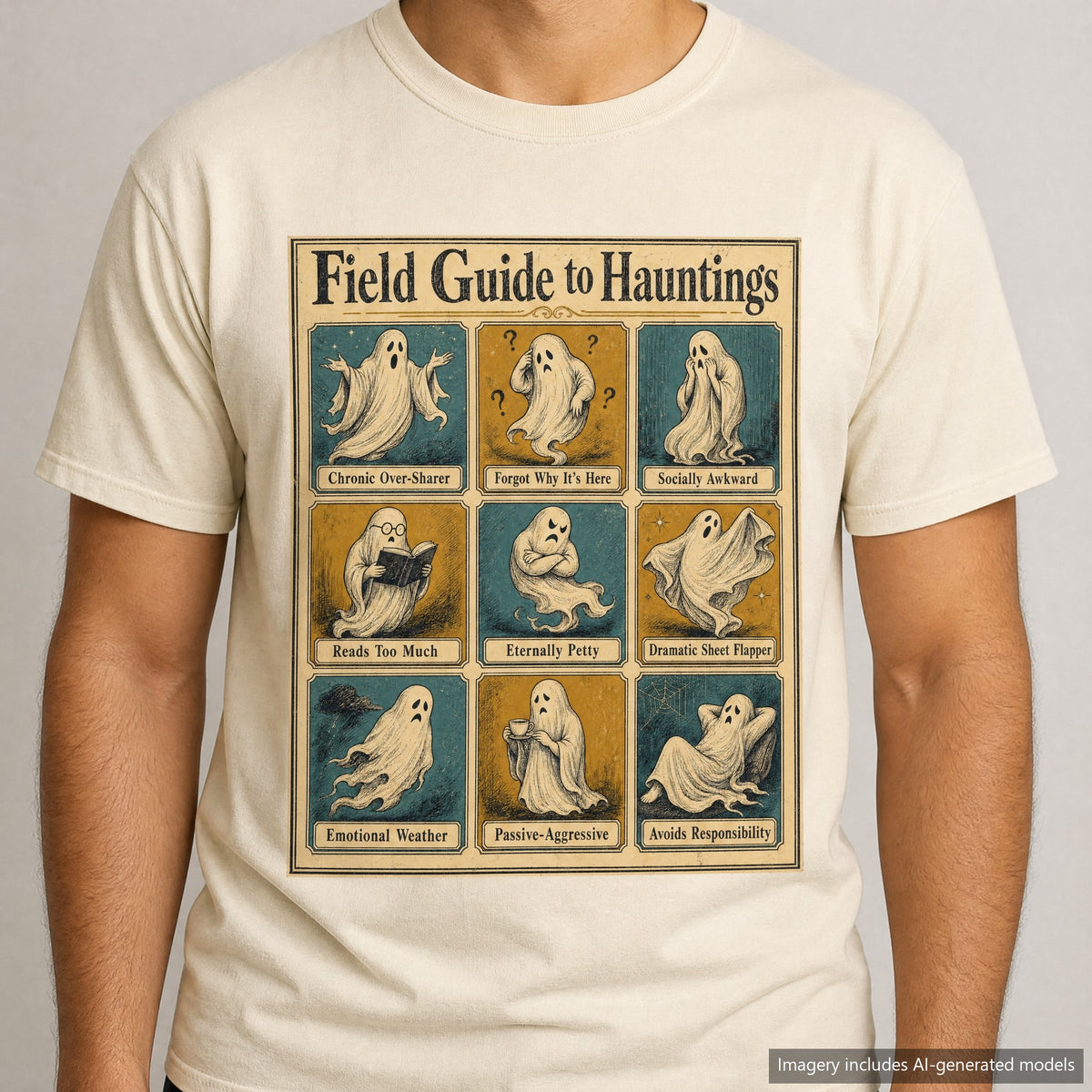 Field Guide to Hauntings T-shirt, laid flat