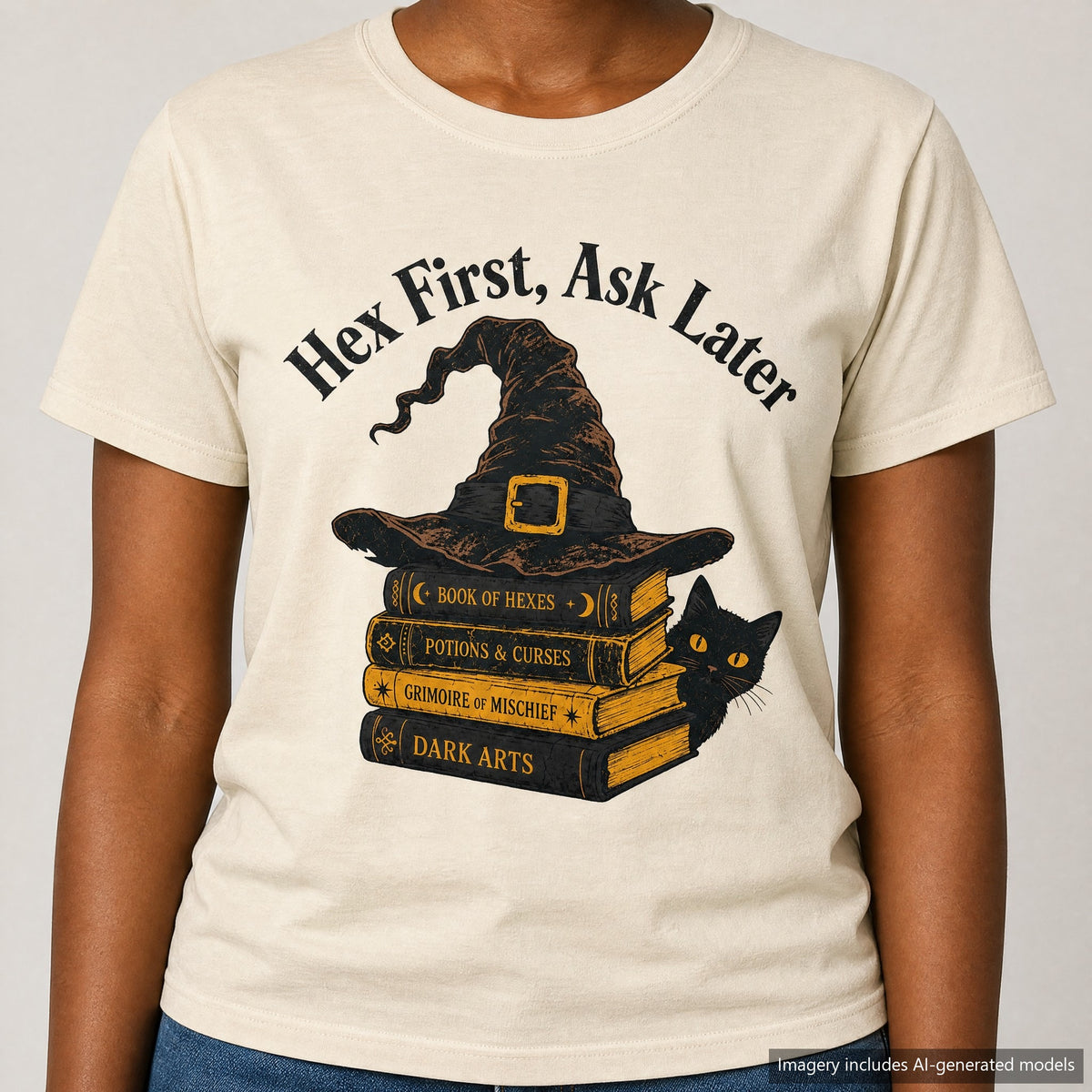 Hex First Ask Later T-shirt, laid flat