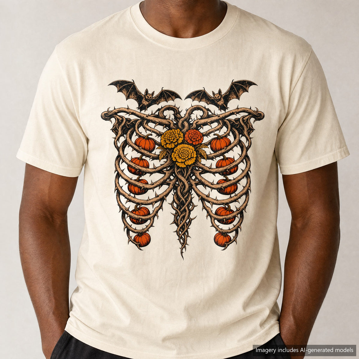 Botanical Ribcage T-shirt, laid flat