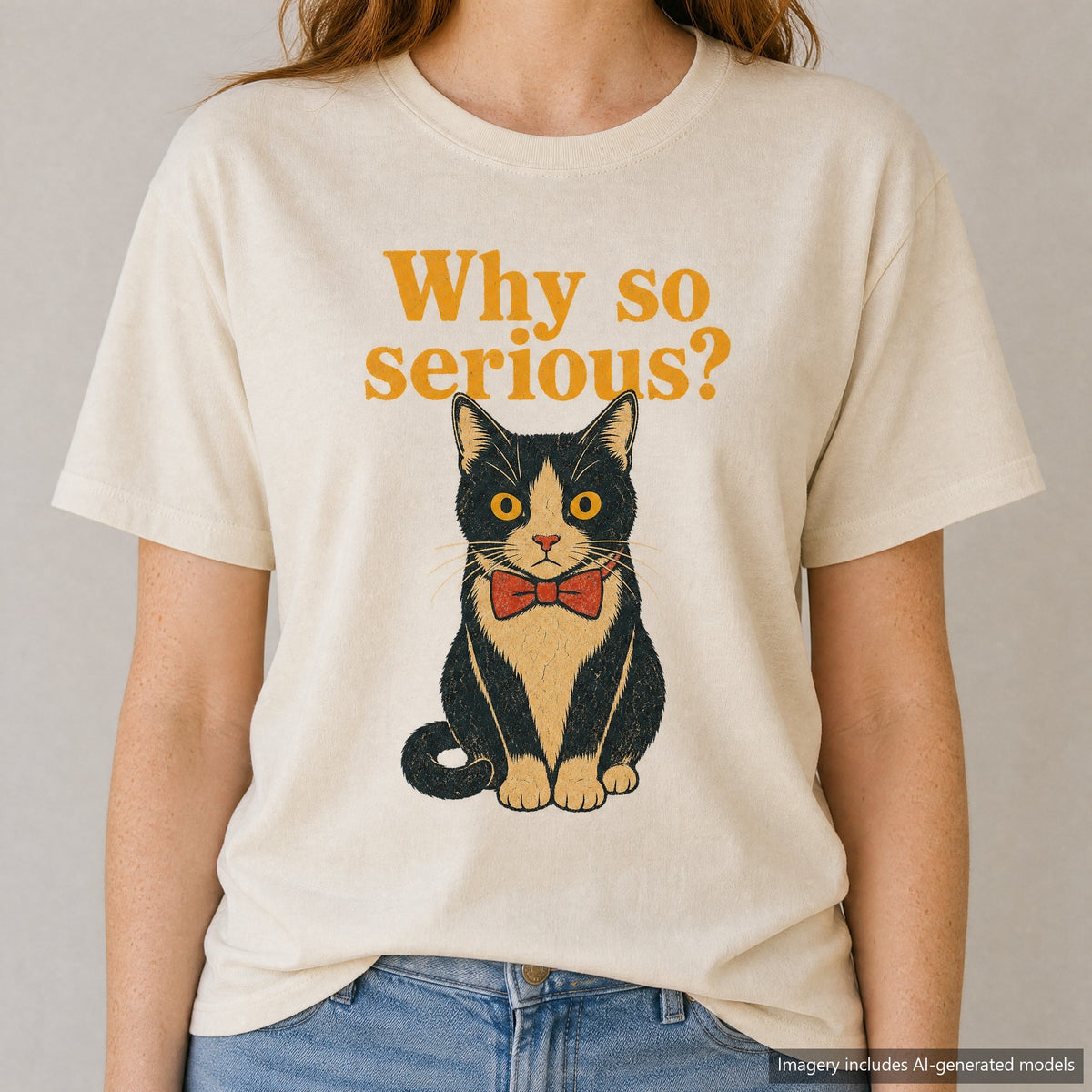 Why So Serious Cat T-shirt, laid flat