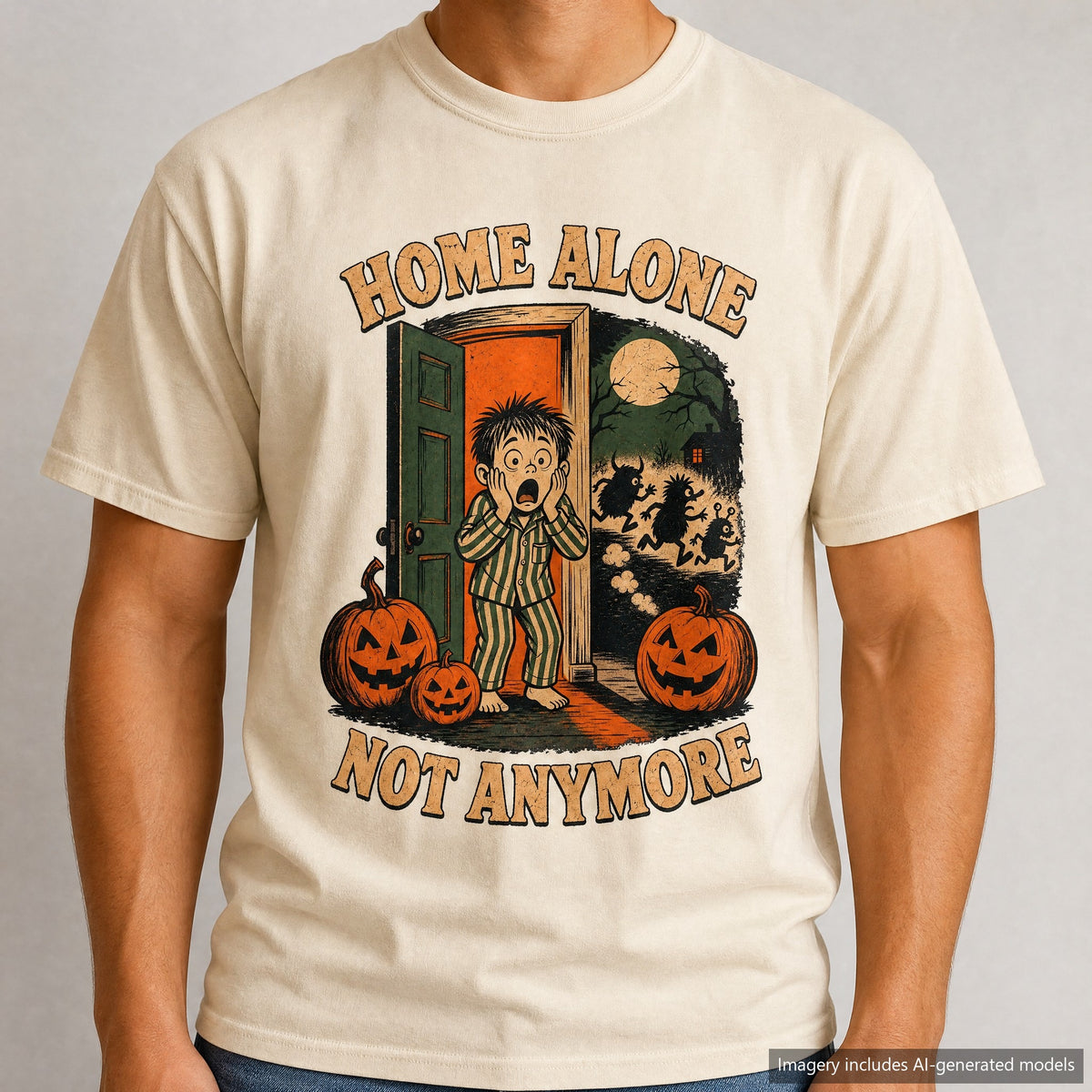 Home Alone Not Anymore T-shirt, laid flat