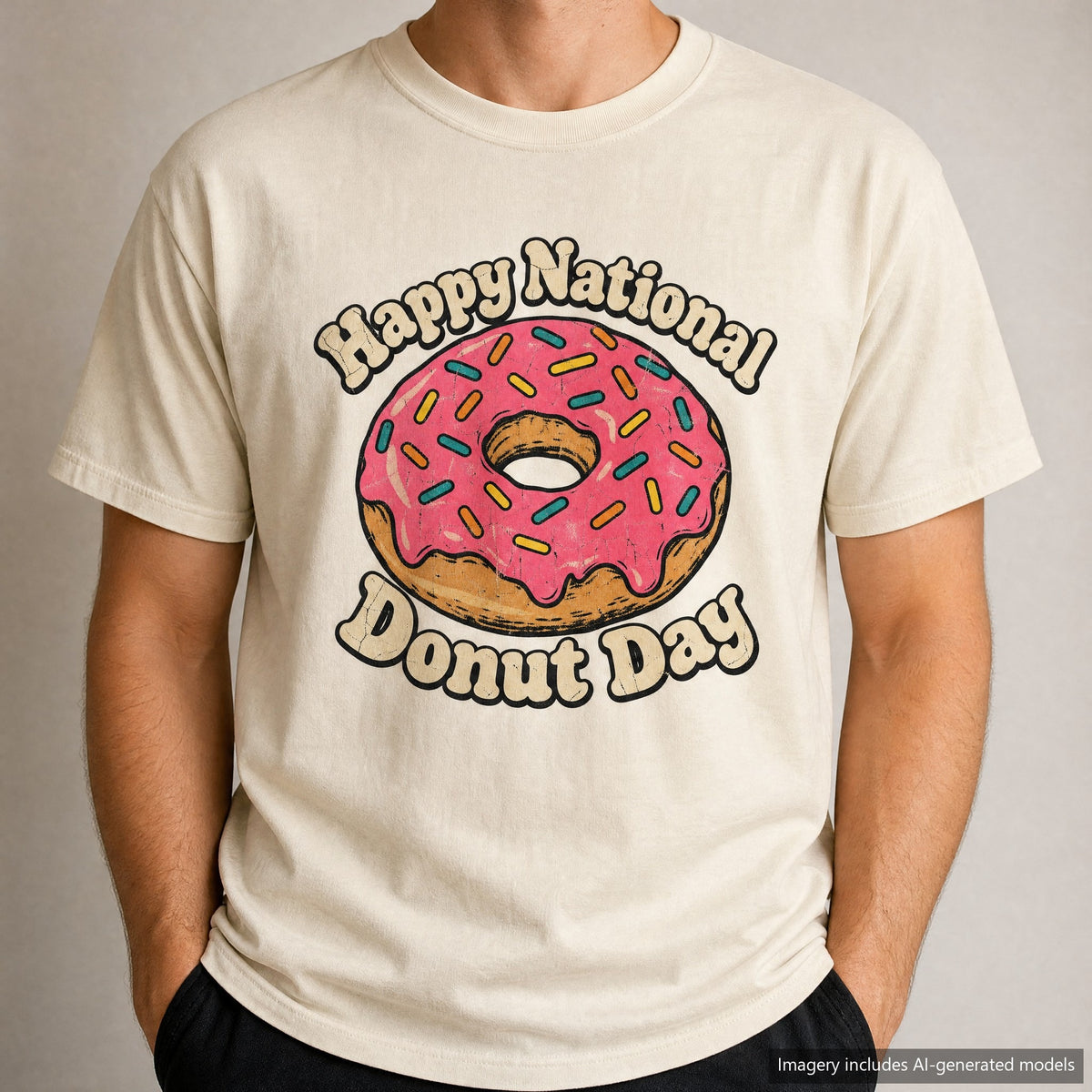 Happy National Donut Day T-shirt, laid flat