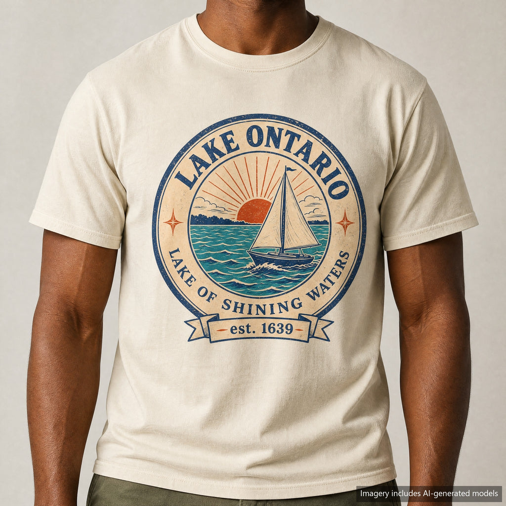 Lake Ontario Badge T-shirt, laid flat