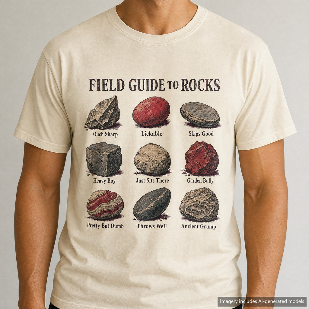 Rock Field Guide T-shirt, laid flat