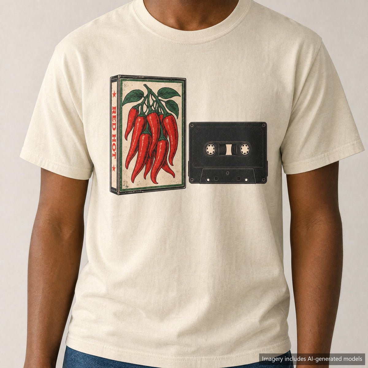 Spicy Chili Pepper Cassette Tape T-shirt, laid flat
