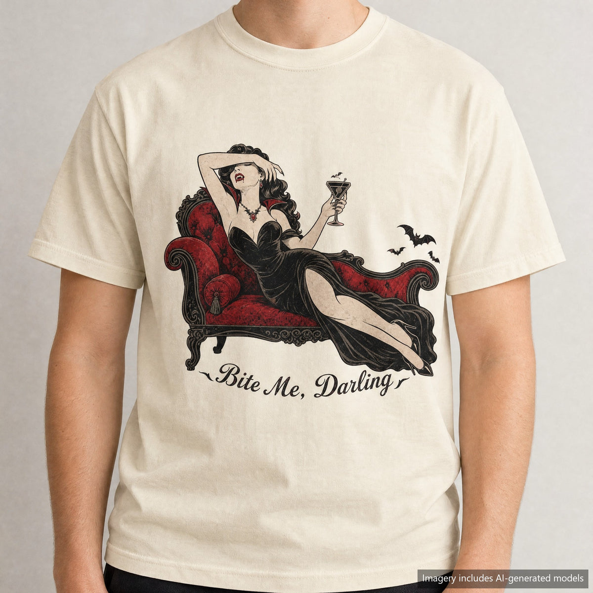 Bite Me Darling T-shirt, laid flat