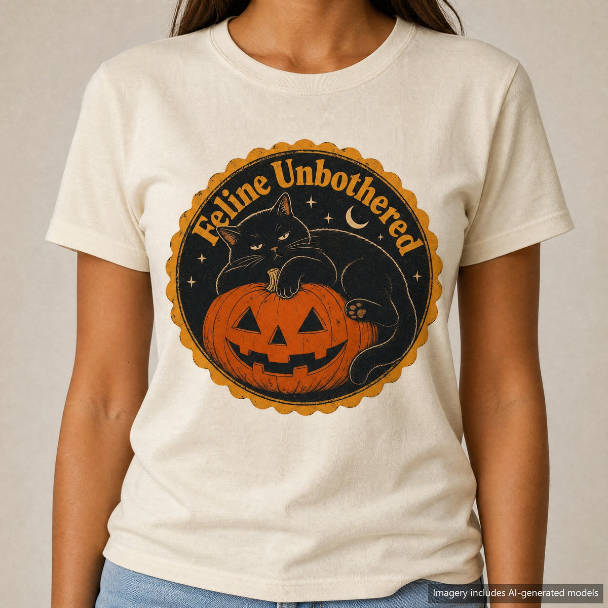 Feline Unbothered T-shirt, laid flat