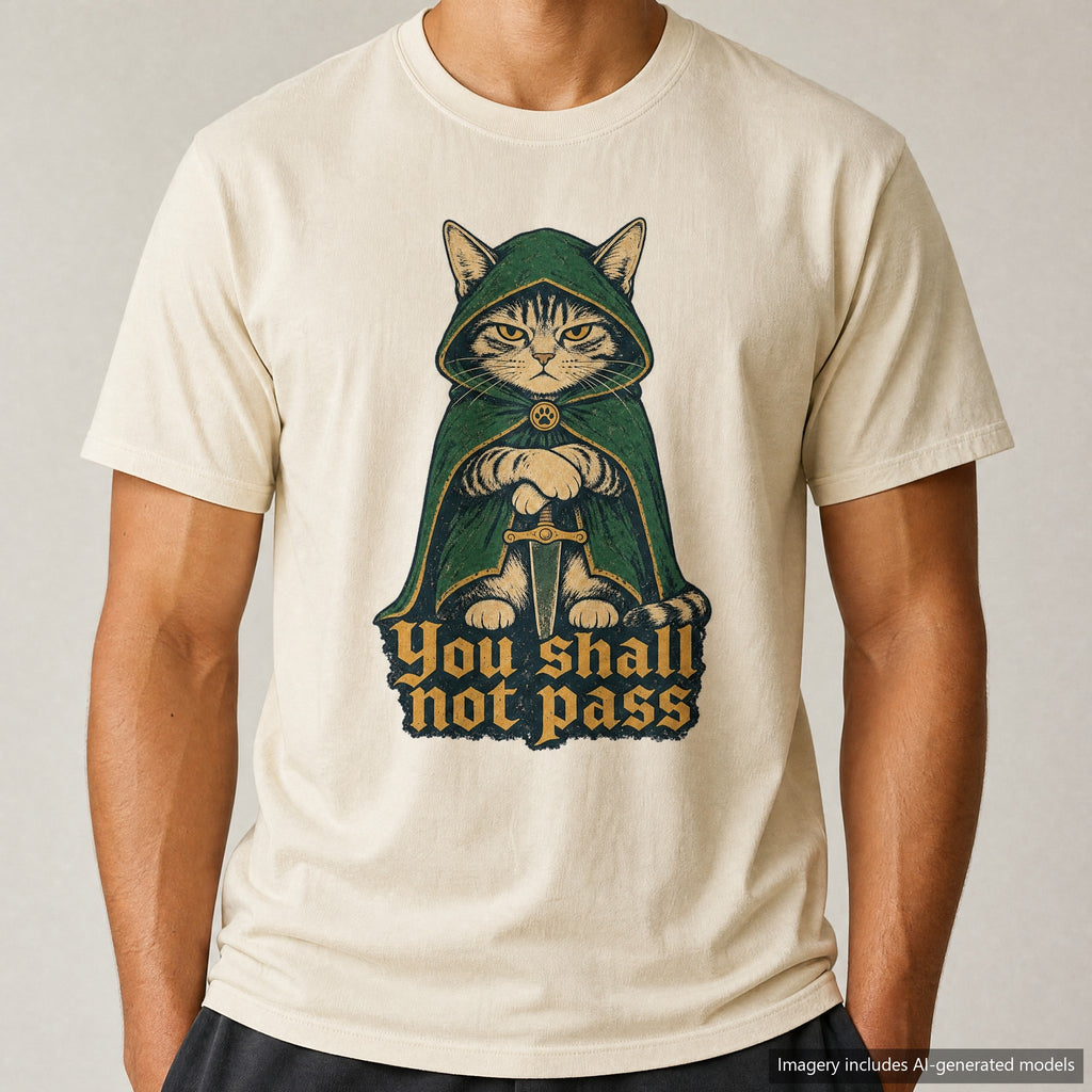 You Shall Not Pass Cat T-shirt, laid flat