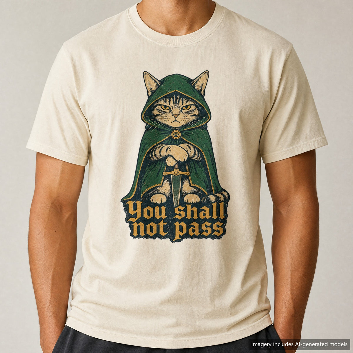 You Shall Not Pass Cat T-shirt, laid flat