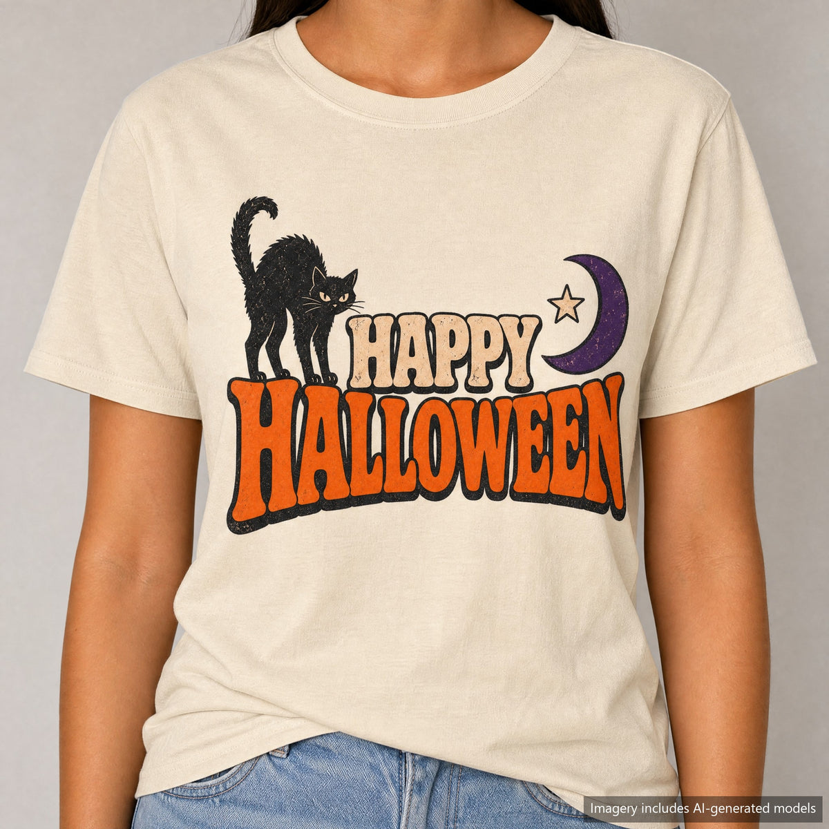 Happy Halloween T-shirt, laid flat