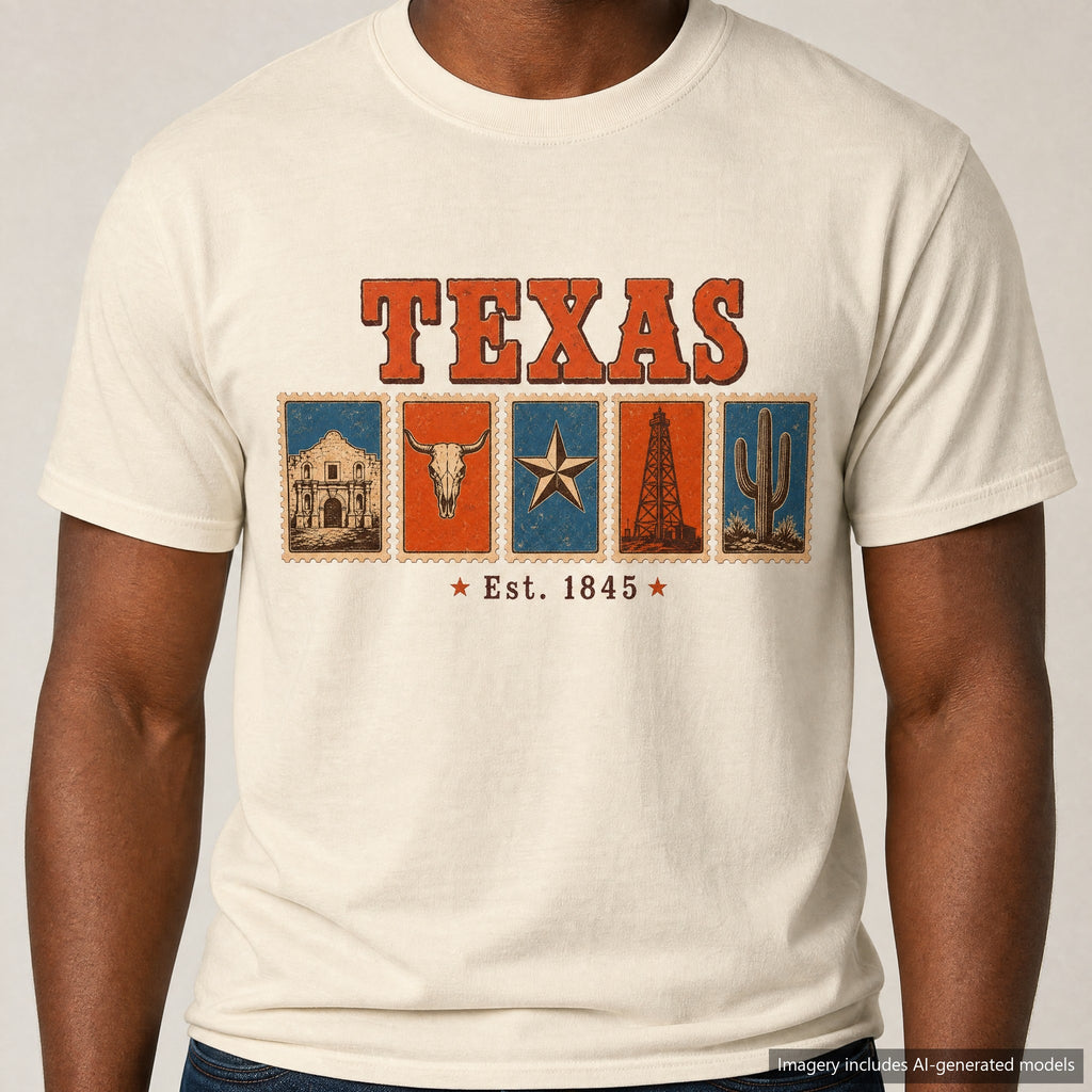 Texas Postage Stamp T-shirt, laid flat