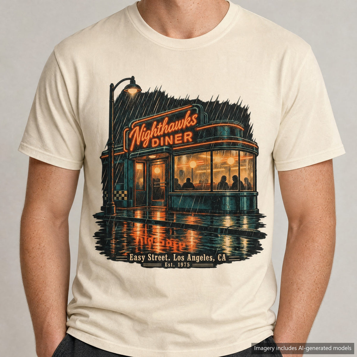 Nighthawks Diner T-shirt, laid flat