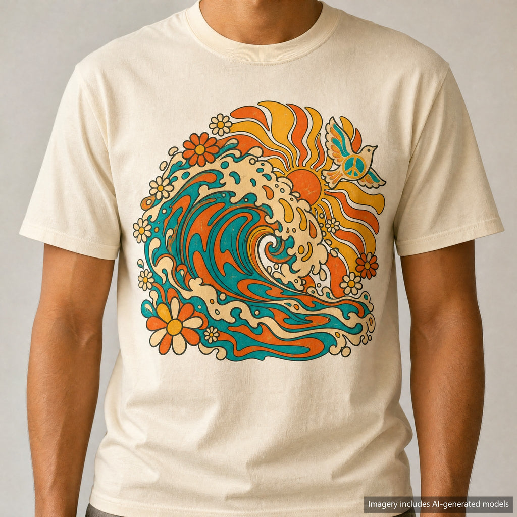 Psychedelic Wave T-shirt, laid flat