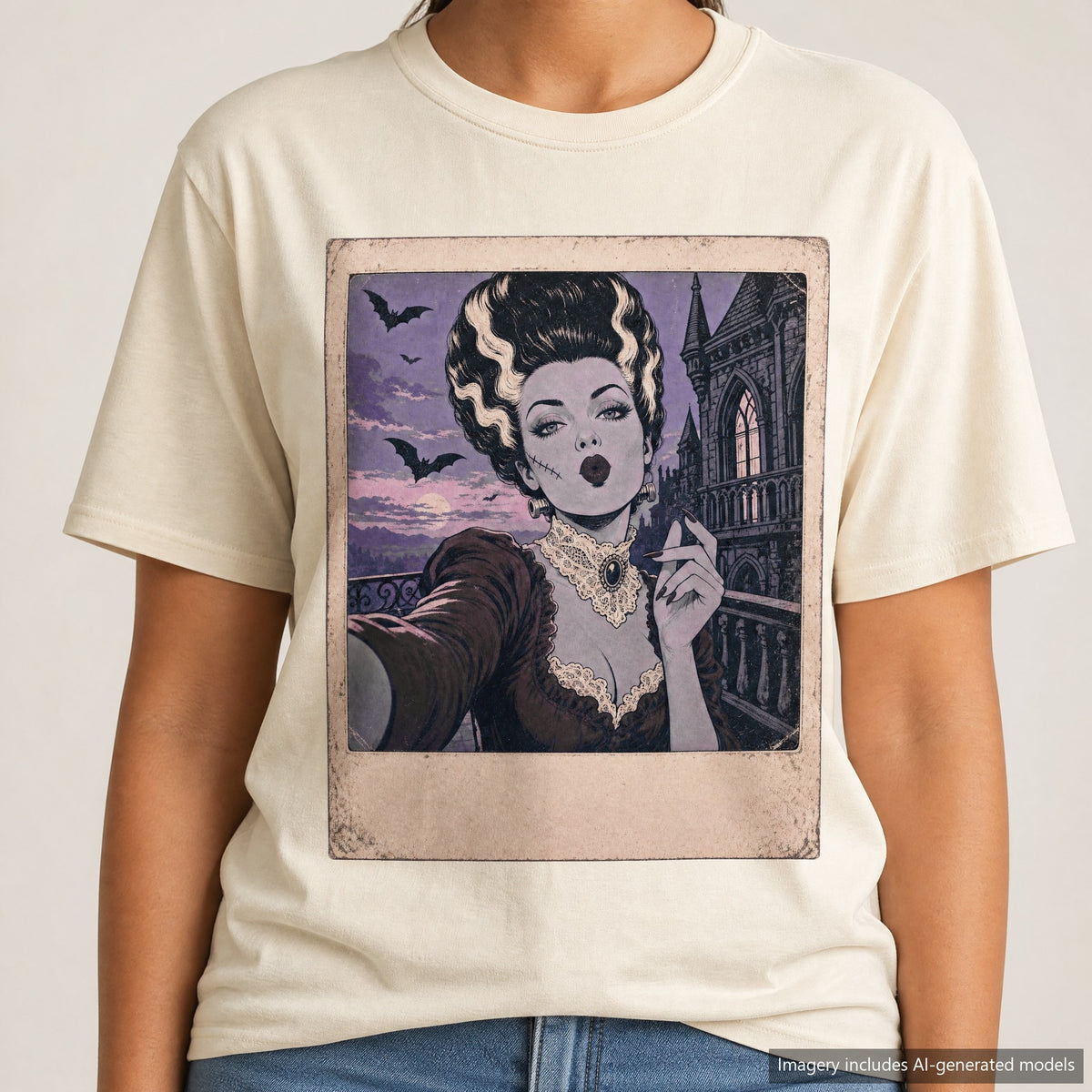 Bride Monster Selfie T-shirt, laid flat