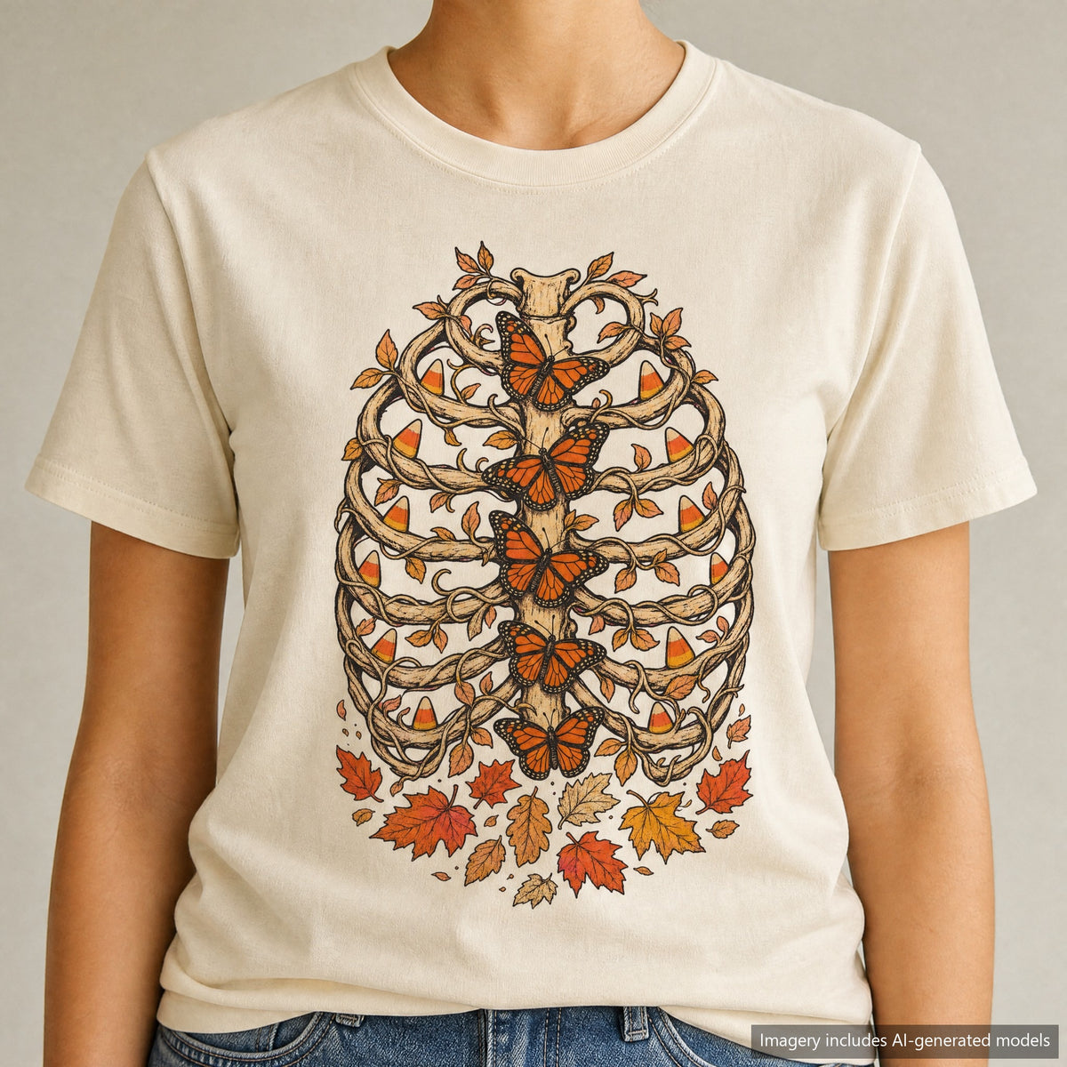 Botanical Ribcage T-shirt, laid flat