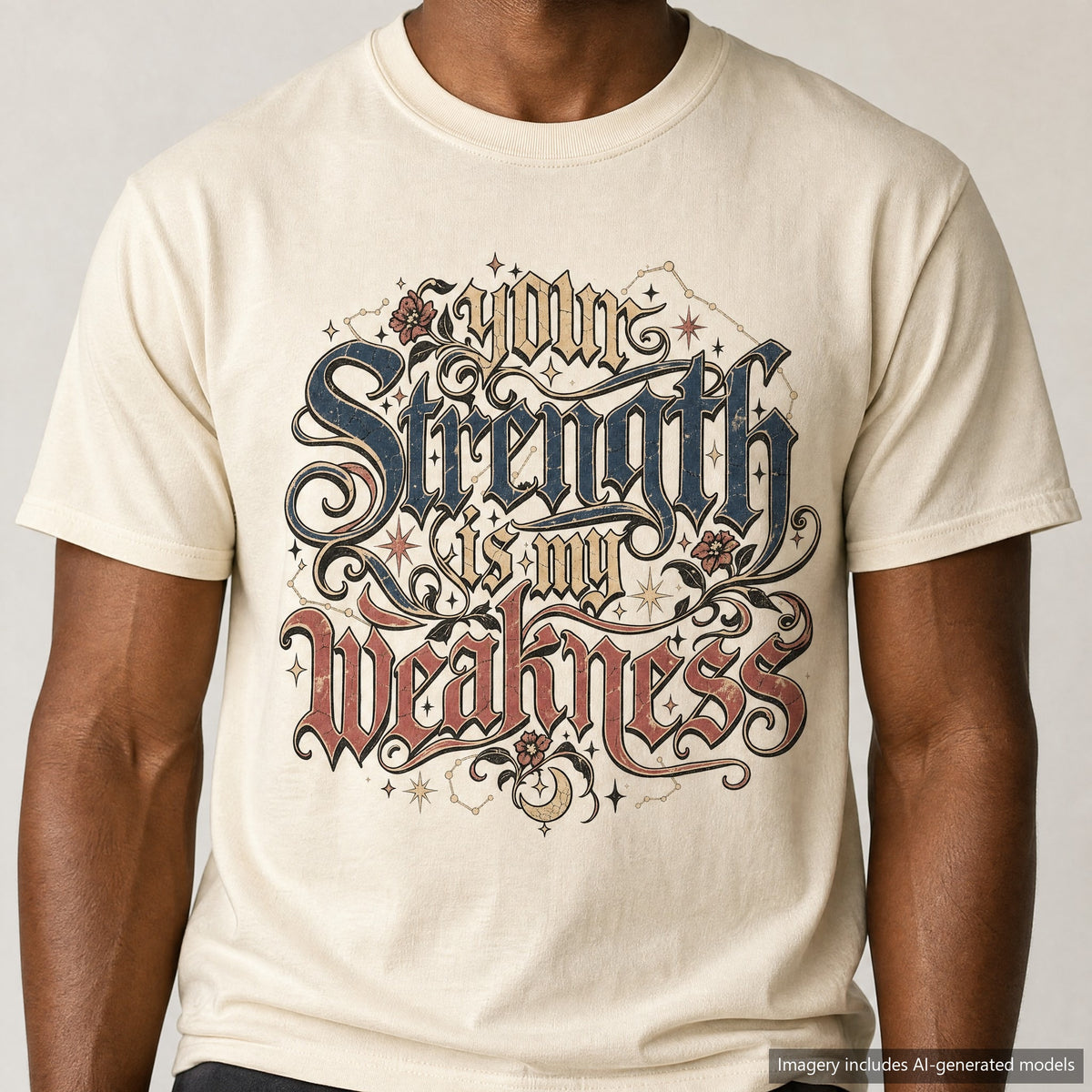 Your Strength Is My Weakness T-shirt, laid flat
