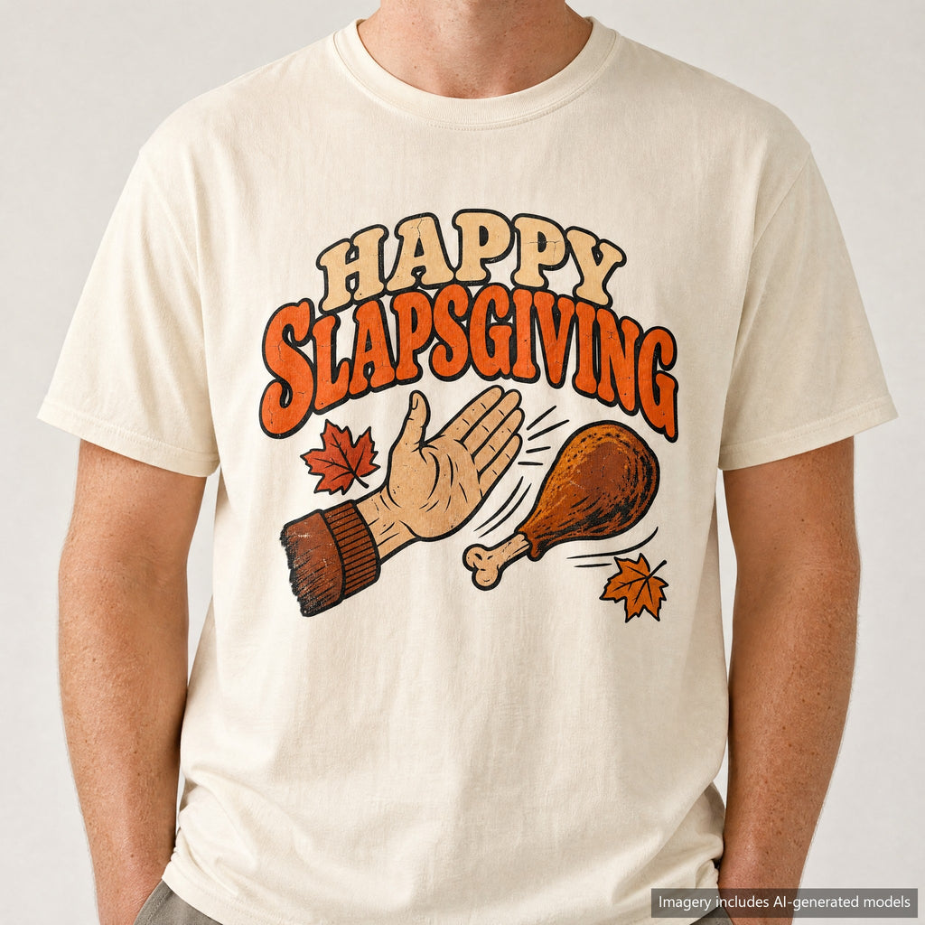 Happy Slapsgiving T-shirt, laid flat