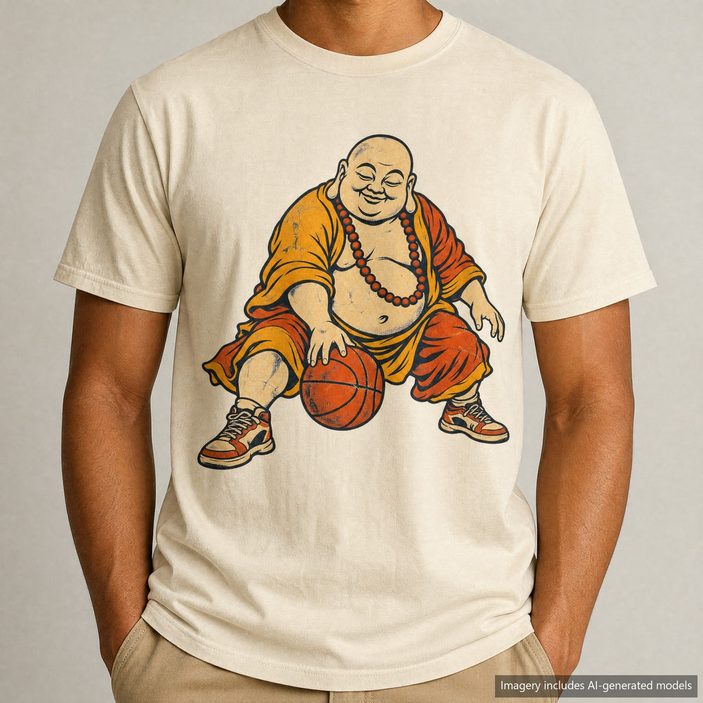 Buddha Basketball T-shirt, laid flat