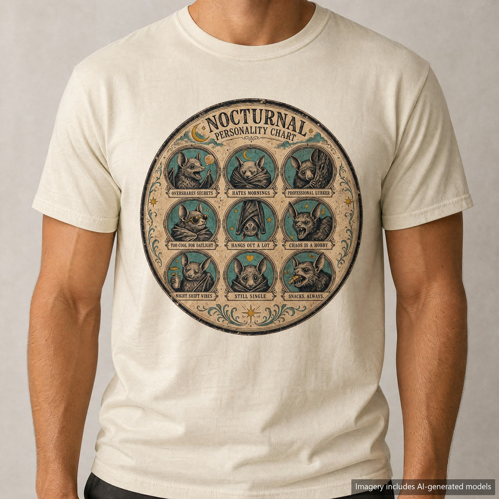 Nocturnal Personality Chart T-shirt, laid flat