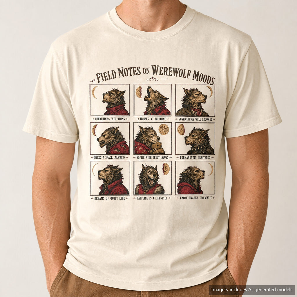 Werewolf Field Guide T-shirt, laid flat