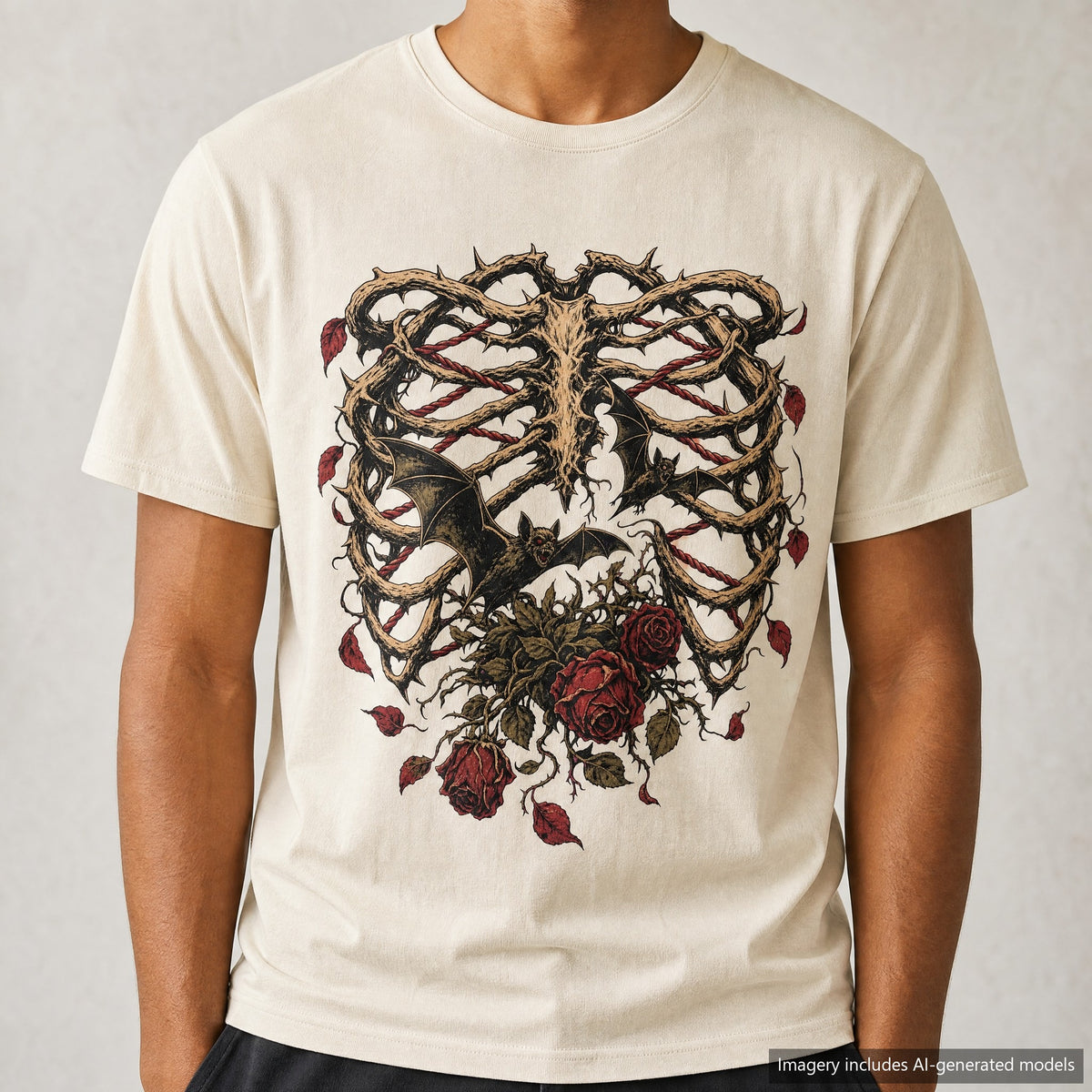 Thorny Vine Ribcage T-shirt, laid flat