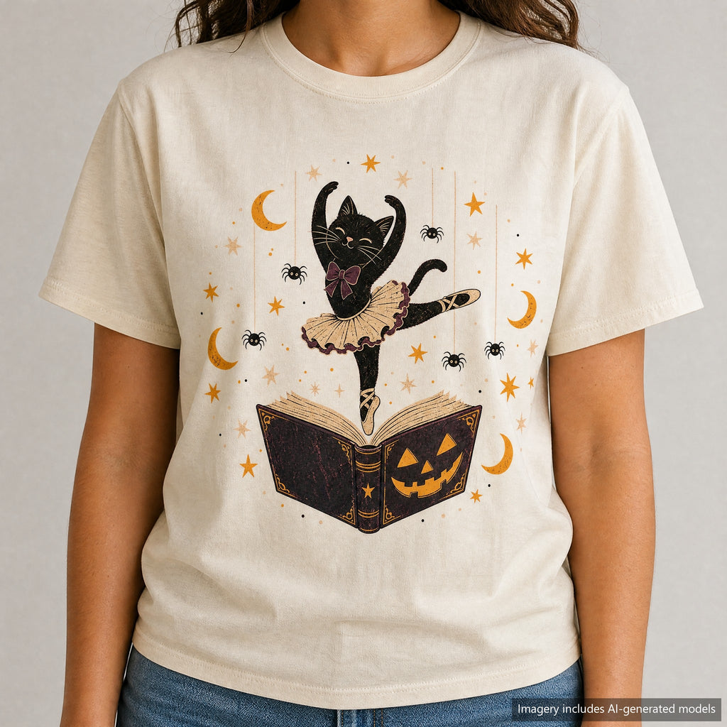 Black Cat Ballerina T-shirt, laid flat