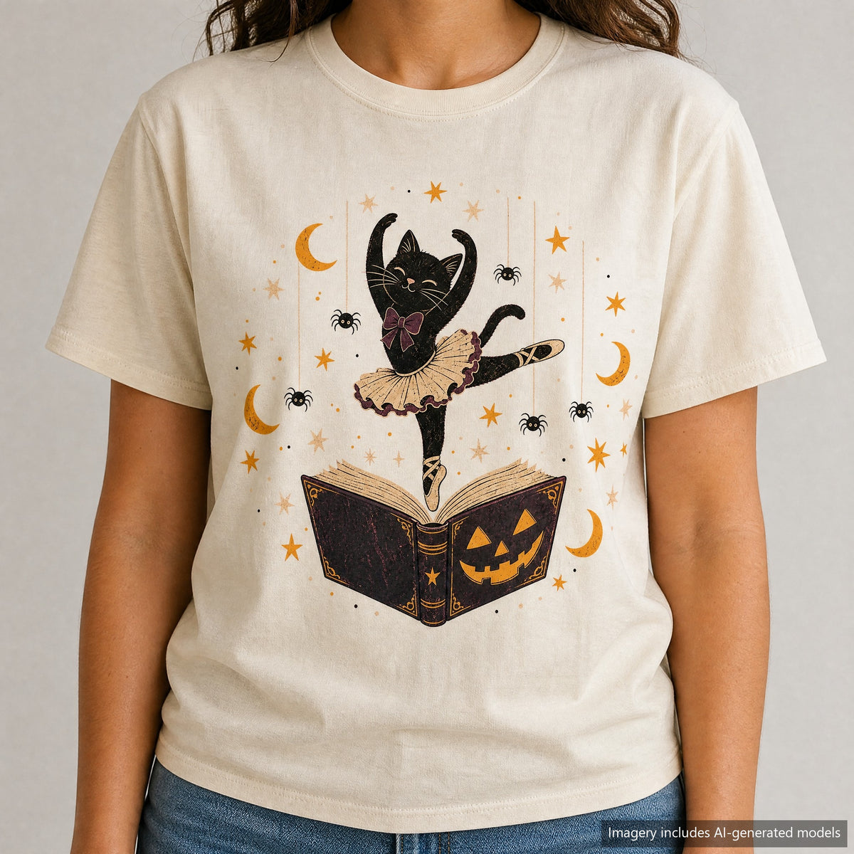 Black Cat Ballerina T-shirt, laid flat