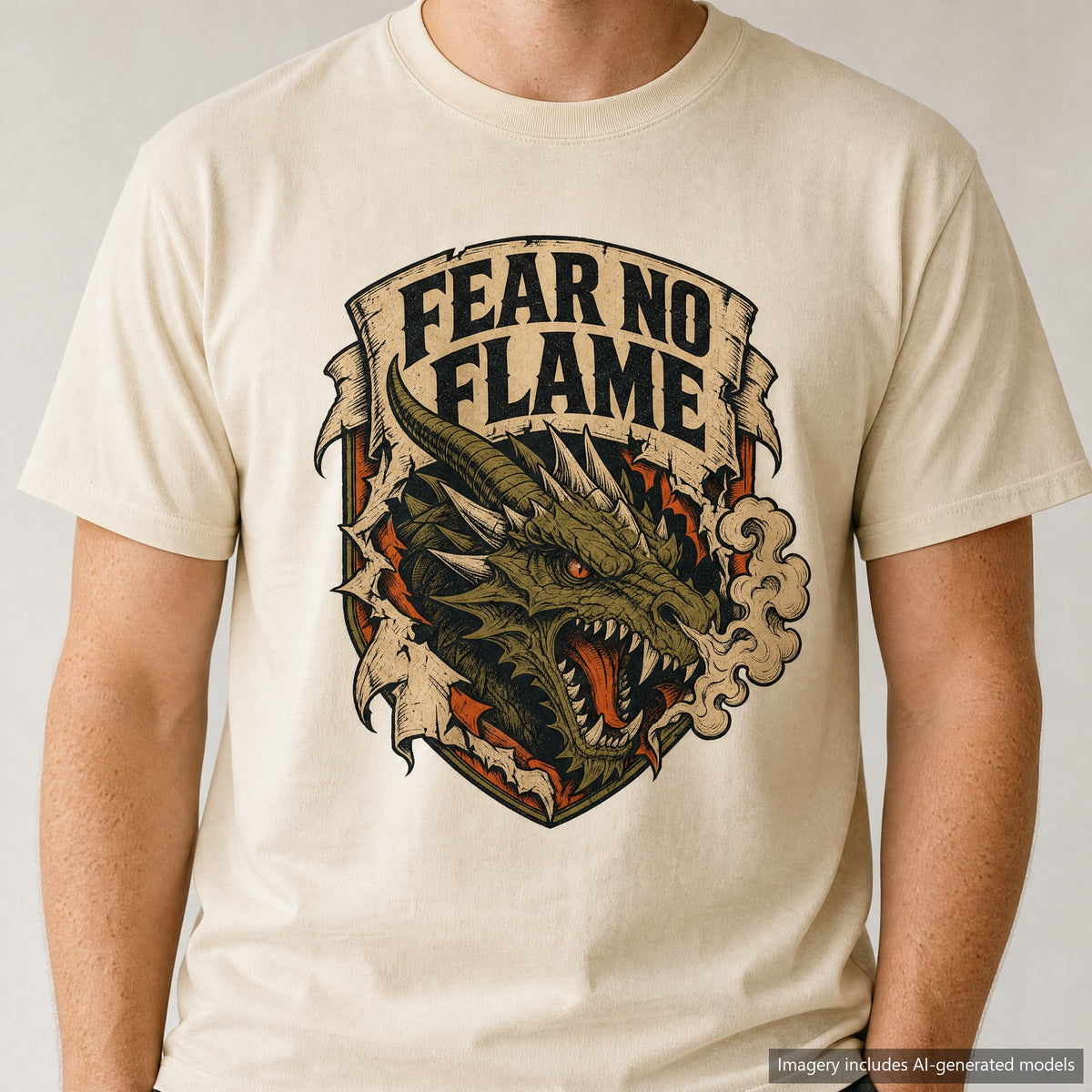 Fear No Flame Dragon T-shirt, laid flat