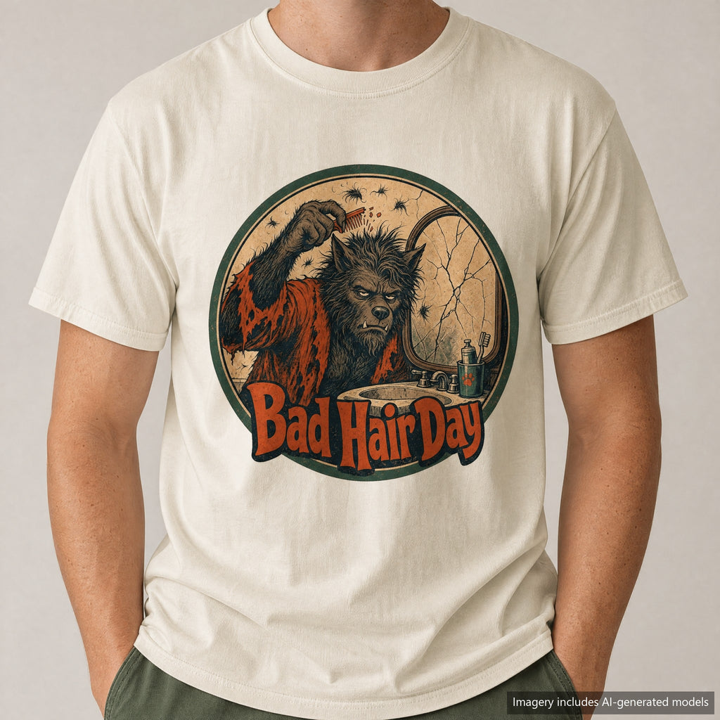 Bad Hair Day Werewolf T-shirt, laid flat