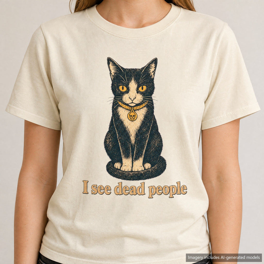 I See Dead People Cat T-shirt, laid flat