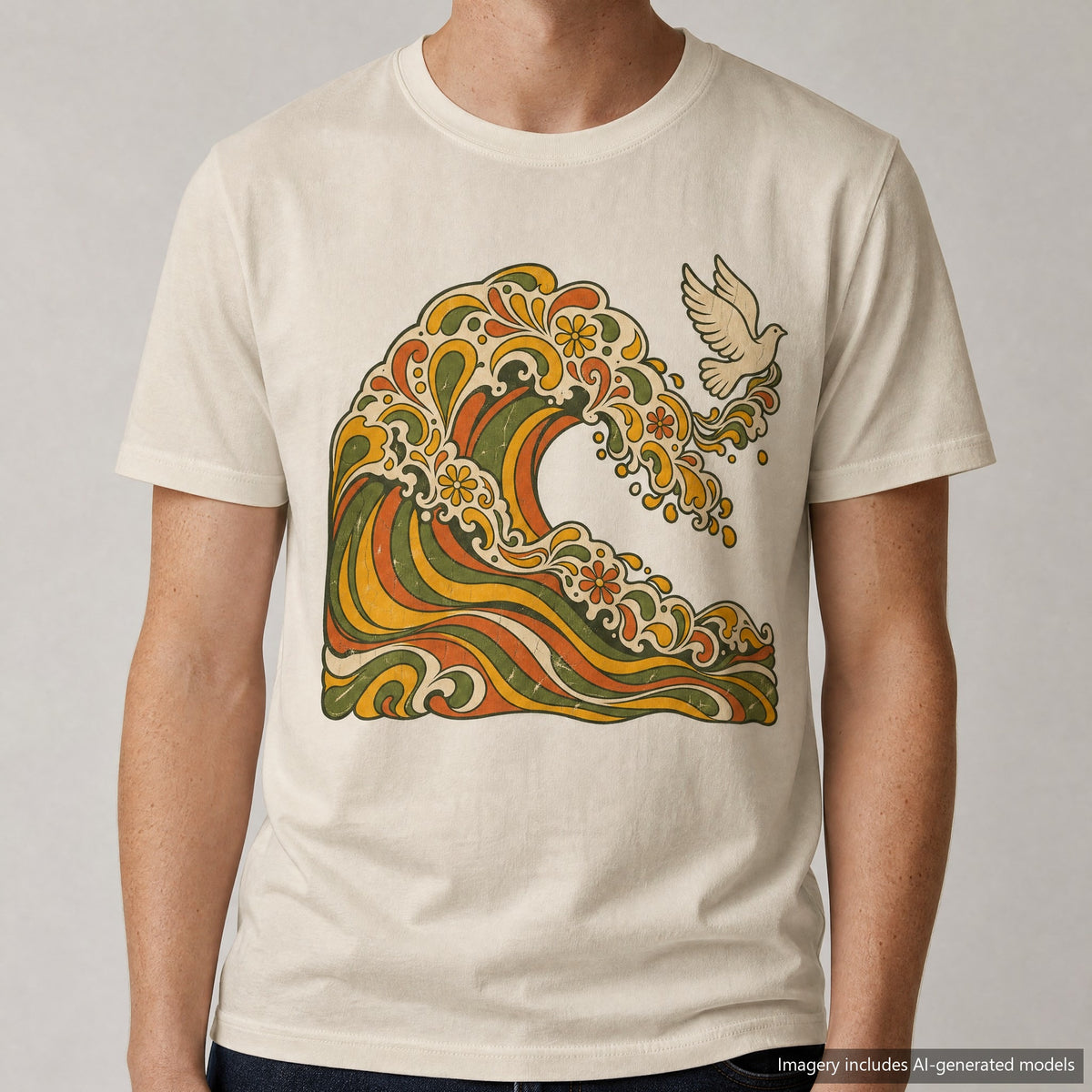 Great Wave T-shirt, laid flat